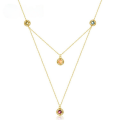 wholesale S925 sterling silver plated with 10K gold double-layer necklace with new Japanese and Korean retro geometric colorful gemstones for wholesale-0-0