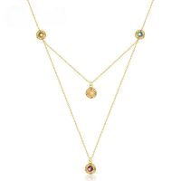 wholesale S925 sterling silver plated with 10K gold double-layer necklace with new Japanese and Korean retro geometric colorful gemstones for wholesale-10K gold + swimming paint  925 silver