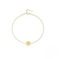 wholesale S925 Sterling Silver Engraved Round Tag 26 Letters Charm Bracelet For Women Daily Wear-Gold-B&gt;925 silver