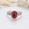 wholesale S925 Silver Retro Coin Cabochon Southern Red Agate Antique Style Courtly Trendy Niche Openable Ring-0-4
