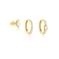 wholesale S925 Sterling Silver Marquise Zircon Star Earrings With Flower Hoops,。-3-piece set - Gold#2 925 silver