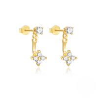 wholesale S925 Sterling Silver Single Row Zircon C-shaped Adjustable Jacket Earrings-Gold#1 925 Silver