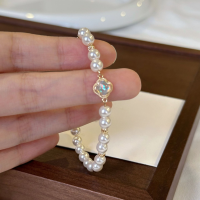 wholesale 925 Sterling Silver High-Shine Swarovski Pearl Bracelet Sweet Girly Four-Leaf Clover String Bracelet Light Luxury Beaded Minimalist Niche-5mm Shijia Pearl Elastic Cord 15CM 925 Silver