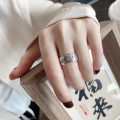 wholesale S925 Silver Retro Antique Amitabha Buddha Scripture Inscription Vintage Trendy Creative Design Adjustable Ring-0-3