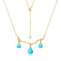 wholesale Metal: 925 Silver Gold Plated New Lily of the Valley Amazonite Necklace for Women, Floral Geometric Bohemian Style Necklace Wholesale-0-0