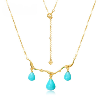 wholesale Metal: 925 Silver Gold Plated New Lily of the Valley Amazonite Necklace for Women, Floral Geometric Bohemian Style Necklace Wholesale-Amazonite 925 silver