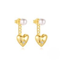 wholesale S925 Sterling Silver Double-layer Heart Earrings With Zircons, Butterfly, Pearl, And Petal Design-Gold#5 925 silver