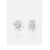 wholesale S925 Sterling Silver Sunflower Stud Earrings Women Korean Style Inlaid T-Square Diamonds Sweet Temperament Flower Earrings Cross-Border Supply Wholesale-003159-Platinum S925 Silver