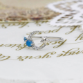 wholesale S925 Silver Plated 14K Gold, French-inspired Minimalist Crescent Moon and Star Design Light Blue Chalcedony Ring-0-2