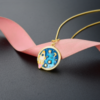 wholesale S925 Silver Cross-Border Small Fresh Space-shaped Pendant with Drip Enamel, Korean Star and Moon Round Women's Necklace-Single Pendant - Without Chain 925 Silver