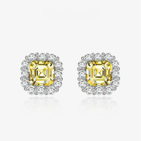 wholesale 925 Silver New 2ct Square High-Carbon Diamond Stud Earrings 7*7, Retro and Versatile Elegant Earrings for Women-White【E-0174】>Main Stone 7*7