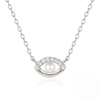 wholesale 925 Silver New Creative Angel Eye Pendant Necklace With Pearl Eyes And Inlaid Zircons-Platinum 925 silver