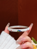 wholesale Sterling Silver Enamel Cloisonné Bracelet for Women, Classical Neo-Chinese Style National Trend Closed Mouth Bangle, Handmade Filigree Enamel Silver Bracelet-0-7