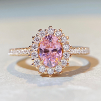 wholesale 18K Rose Gold Plated 925 Silver Pink Diamond Ring for Women, Pure Silver Band, Exquisite and Elegant, Cross-Border Export Style-Paraiba Green-CBJZ299 No.7