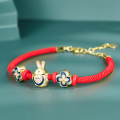 wholesale Metal: 925 Sterling Silver New Chinese Style Couple Bracelet Zodiac Year Lucky Rabbit New Beaded Red String Chain Jewelry Wholesale for Women-0-1