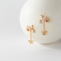 wholesale S925 Sterling Silver Sweet and Elegant Butterfly Flower Earrings for Women, Korean Style Short Minimalist Chain Earrings G8758-S925 silver pair champagne gold 925 silver