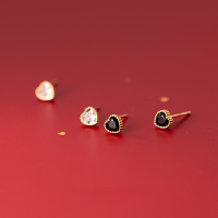 wholesale Metal Material: S925 Sterling Silver Ear Studs for Women, Korean Style Small and Fresh, Sparkling Sweet Golden Heart with Diamond Earrings G9105-S925 silver pair of black diamonds 925 silver