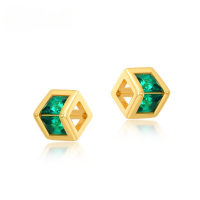 wholesale 925 Sterling Silver Japanese and Korean New Fashion OLS925 Square Sugar Small Stud Earrings Hollow Nano Green Zircon Earrings for Women, One-Piece Drop Shipping-10K gold + swimming paint  925 silver