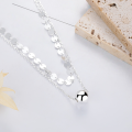 wholesale S925 Sterling Silver Korean and Japanese Minimalist Style Double-Layered Geometric Sphere Pendant Necklace with Two Interlocking Circle Charms-0-1