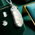 wholesale S925 Sterling Silver Natural High Ice Chalcedony Bean Pod Pendant, Chinese Style Ice-Type White Chalcedony Bean Necklace, Mother's Day Gift-0-1