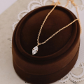 wholesale S925 silver plated with 14K gold, Japanese minimalist style marquise-shaped white zircon necklace and earrings set from Dunli Jewelry Factory-0-1
