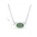wholesale S925 silver new Chinese-style green chalcedony oval cabochon Cuban chain fashion elegant necklace, new Chinese women's-0-5