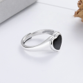 wholesale S925 Sterling Silver Black Heart Resin Love Ring, Gentle Korean Style Sweet and Edgy Design Sense Index Finger Ring for Women-0-3