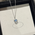 wholesale S925 Sterling Silver Seaside Fantasy New Chinese Retro Style Natural Aquamarine Ruyi Lock Necklace Collarbone Chain-0-3