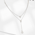 wholesale 925 Sterling Silver Double Layer Stackable Water Drop Necklace, Ins Style Niche Luxury High-end Zircon Pendant for Women-0-2