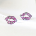 wholesale S925 Sterling Silver Fashion European and American Style Colored Zirconia Full-Diamond Lip-Shaped Personality Ear Stud Women High-End Sense-0-1