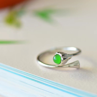 wholesale 925 Silver Certified Hetian Biyu Lotus Seedpod Ring, Antique Hanfu Accessory with Inlaid Gemstone, Adjustable Opening Index Finger Ring for Women-Gold-plated model Adjustable opening