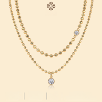 wholesale S925 Silver Gold-Plated Round Bead Chain Layering Collarbone Necklace with Moissanite, Ready to Ship, Cross-Border Ins Style, Popular in Europe and America-Moissanite 0.5ct+1ct