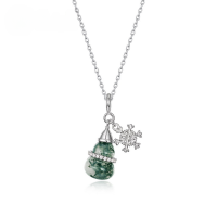wholesale S925 Silver Fashionable, Versatile, and Unique Moss Agate Gourd Pendant Necklace with Snowflake Design-Green Moss (Pendant without chain)  925 Silver