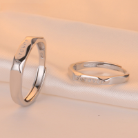 wholesale Metal: S925 Sterling Silver Minimalist Geometric Diamond Pattern with English Engraving, Adjustable Open Ring, Unisex Matching Couple Bands-Women's Ring Adjustable Opening