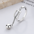 wholesale S925 Sterling Silver Korean-style Ins Hollow Clover Spliced Tassel Ball Chain Niche Open Ring-0-1