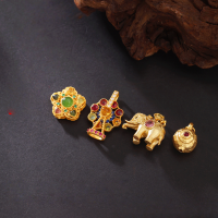 wholesale Gold-plated 925 Ancient Silver Chiseled Ba Ba Teapot Pendant Hammered Textured Small Teapot Charm DIY Bracelet String Accessories-Spinel Teapot