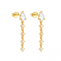 wholesale S925 Sterling Silver European Fashion Star Moon Chain Long Drop Fringe Earrings With Inlaid Zircons And Evil Eye-Gold#2 925 Silver