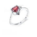 wholesale S925 Silver Light Luxury Natural Red Garnet Heart Ring Fashion Heart-shaped Gemstone Ring-0-4