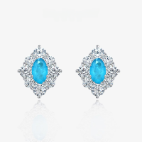 wholesale 925 Sterling Silver 15ct Synthetic Paraiba 6*9mm Oval Earrings for Women, European and American Luxury Style by ShiPei Jewelry New Collection-Paraiba color [E-0451] Main stone 6*9