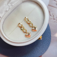 wholesale S925 Sterling Silver Geometric Metal Heart Earrings for Women, Cold Style Retro Hong Kong Style European and American Internet Celebrity Accessories-BE0033-Gold 925 Silver