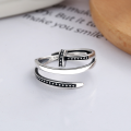wholesale S925 Sterling Silver Retro Vintage Harajuku Screw Rotating Thin Stackable Index Finger Adjustable Ring-0-1