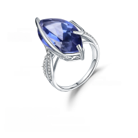 wholesale S925 silver luxurious and high-end colorful gemstone ring, fashionable, unique, and elegant coated crystal ring-Violet Blue-Coated Crystal>US Size 9