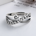 wholesale S925 Sterling Silver Korean Dongdaemun Chain Link Cross Irregular Niche Design Open Ring-0-1