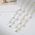 wholesale 14K Gold Plated Natural Freshwater Shell Bead Chain Lucky Clover Four-Leaf Clover Necklace Cross-Border Wholesale-0-0