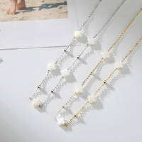wholesale 14K Gold Plated Natural Freshwater Shell Bead Chain Lucky Clover Four-Leaf Clover Necklace Cross-Border Wholesale-6mm white natural freshwater shell 14K gold 40+5cm 2.80g 925 silver