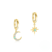 wholesale S925 Sterling Silver Star Moon Opal Inlaid Cross Earring Hoop-Gold-Star and Moon 925 Silver