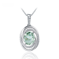 wholesale S925 Sterling Silver Fashionable Light Luxury Natural Gemstone Necklace Pendant with Design Sense, Inlaid with Natural Amethyst and Green Quartz-Natural green amethyst necklace pendant