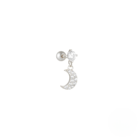 wholesale S925 Sterling Silver Moon Star Pendant Earrings With Screw Ball Threads For Cartilage Piercing-Single platinum #8