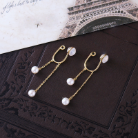 wholesale S925 Silver No Piercing Fringe Statement Pearl U-Shaped Ear Clip for Women, Japanese Style Jewelry Dropshipping-Non-pierced earrings with tassel pearls 925 silver