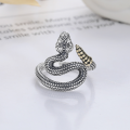 wholesale S925 Sterling Silver Trendy Designer Heavy Duty Rattlesnake Unisex Openable Ring Hip Hop Fashion Statement-0-2